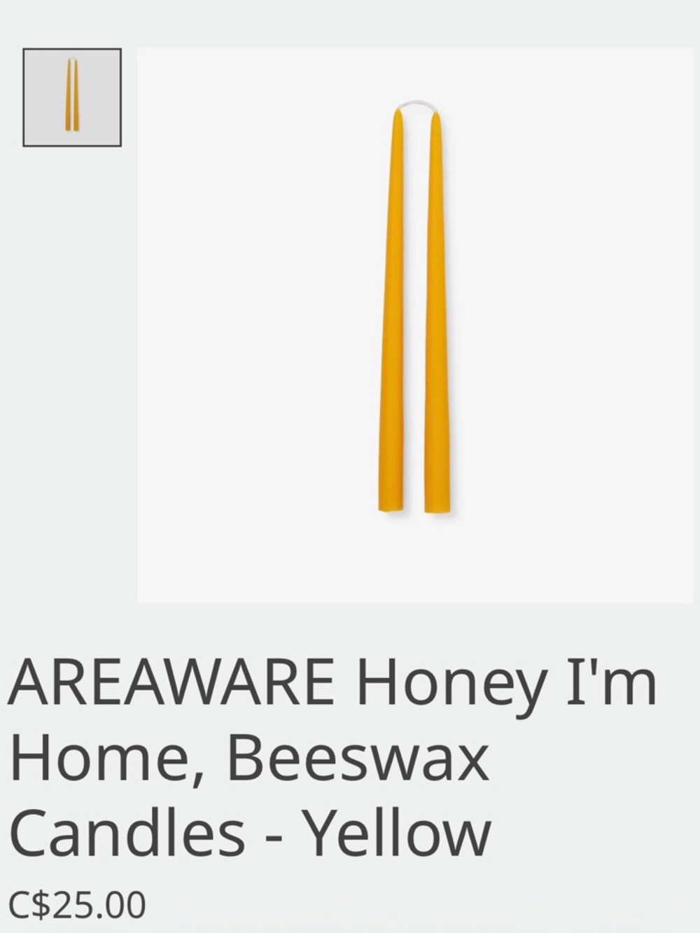 Honey I'm Home Beeswax Taper Candles - Yellow set of 4